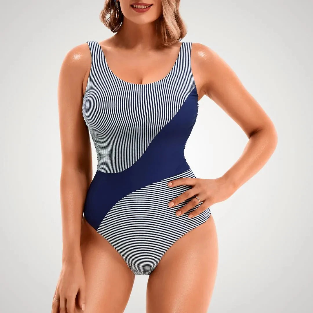 Tummy Control Color - Block Swimsuit - Luxmery