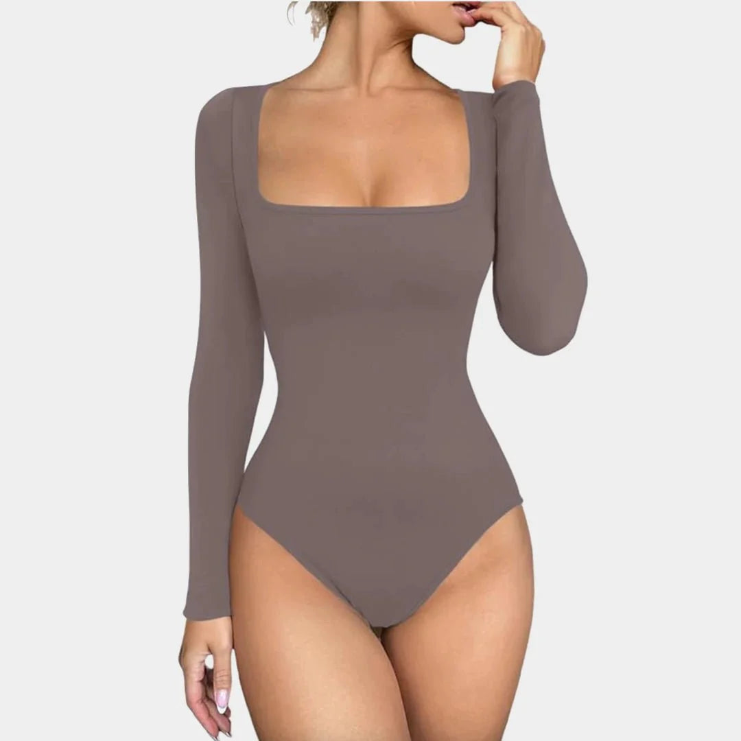 Long Sleeve Square Neck Bodysuit - Luxmery