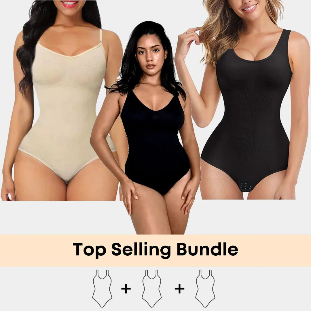 Luxmery Essentials Bundle - 2 Sculpting Bodysuits + 1 Round Neck Bodysuit - Luxmery